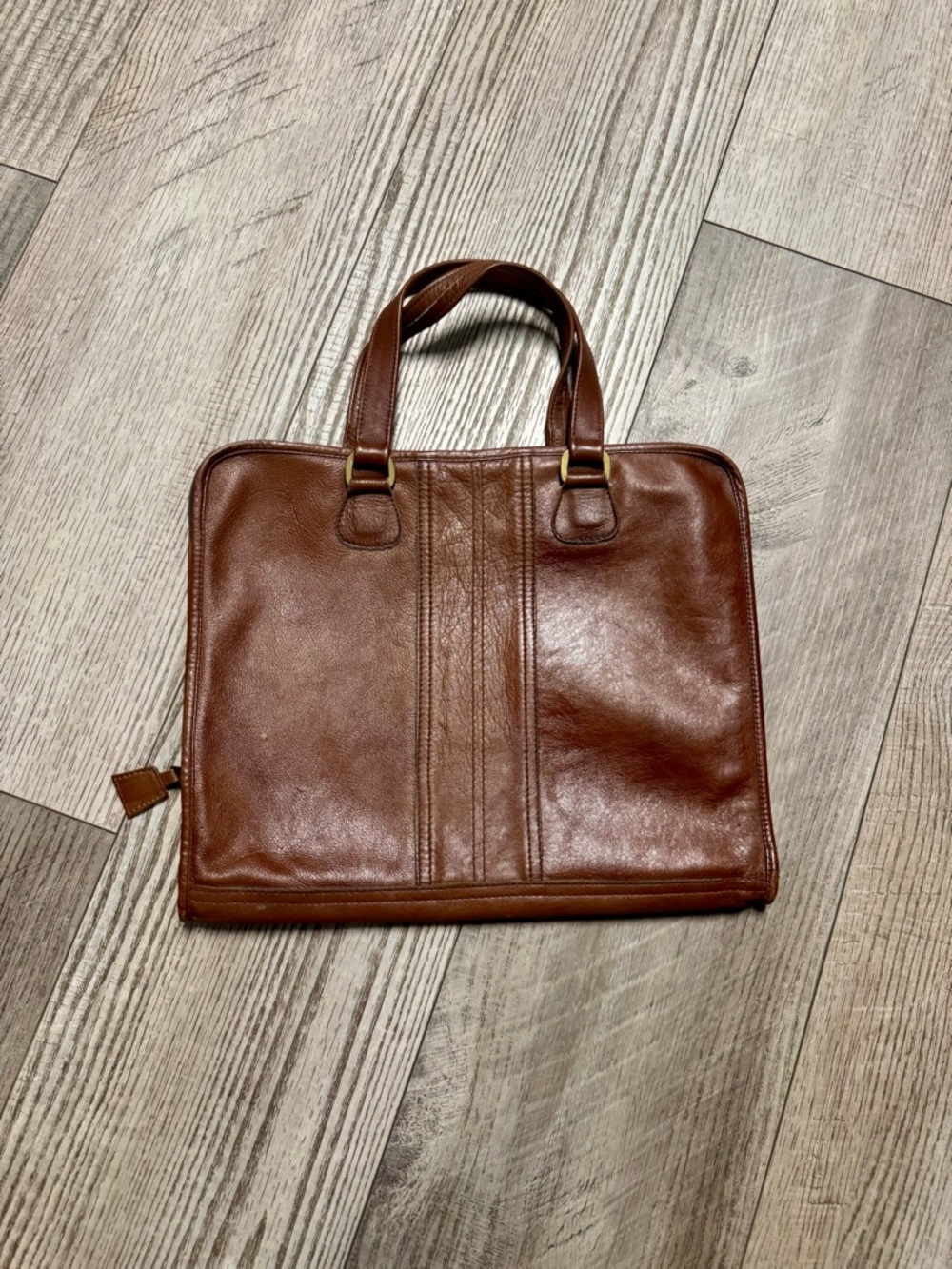 Vintage LAND brown full leather classic satchel bag briefcase EUC